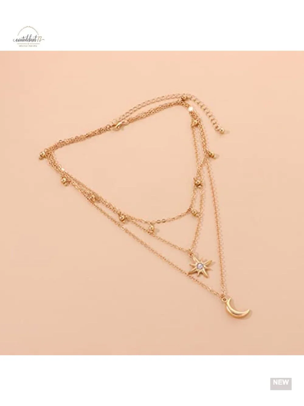 Three Tier Star Moon Charm Choker Necklace Dainty Adjustable Lightweight
